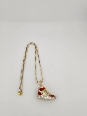 Brand New Sterling Silver 925 Red Cz Sneaker Necklace