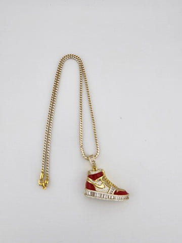 Brand New Sterling Silver 925 Red Cz Sneaker Necklace