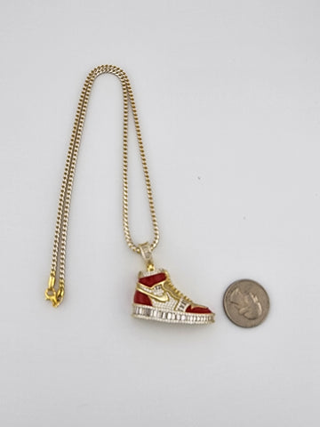 Brand New Sterling Silver 925 Red Cz Sneaker Necklace