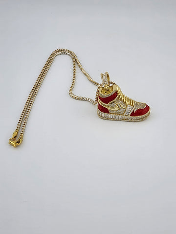 Brand New Sterling Silver 925 Red Cz Sneaker Necklace