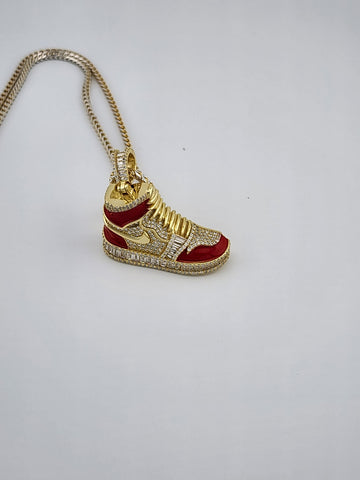 Brand New Sterling Silver 925 Red Cz Sneaker Necklace