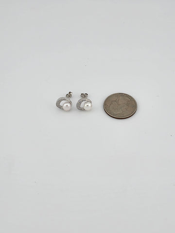 Brand New Sterling Silver 925 Round Pearl Cz Earrings