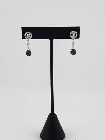 Brand New Sterling Silver 925 Black Gemstone Dangle Earrings