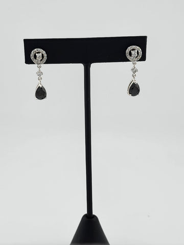 Brand New Sterling Silver 925 Black Gemstone Dangle Earrings