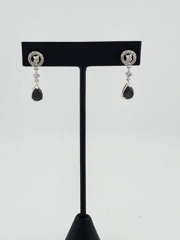 Brand New Sterling Silver 925 Black Gemstone Dangle Earrings