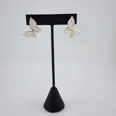 Brand New Brazilian 18k Gold Filled White Butterfly Earrings