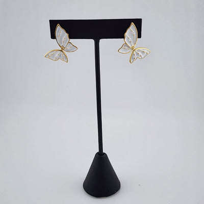 Brand New Brazilian 18k Gold Filled White Butterfly Earrings