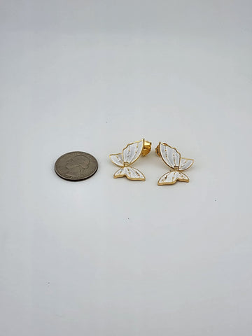 Brand New Brazilian 18k Gold Filled White Butterfly Earrings