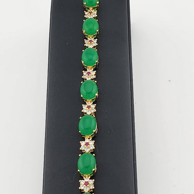 New! Oval Jade Bracelet with Delicate Floral Gemstone Design