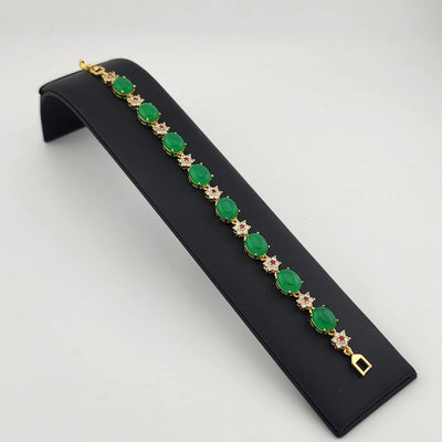 New! Oval Jade Bracelet with Delicate Floral Gemstone Design