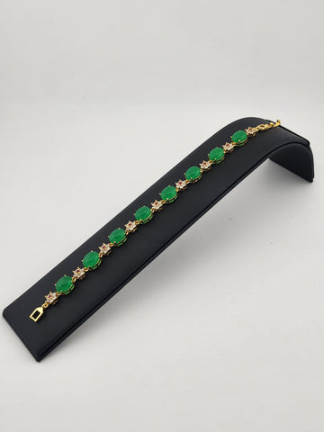 New! Oval Jade Bracelet with Delicate Floral Gemstone Design