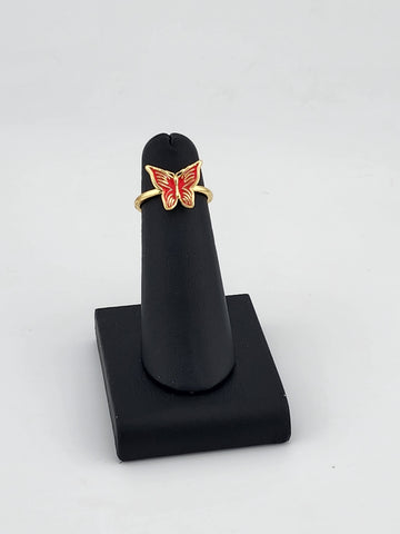 Delicate Pink Butterfly Brass Ring – Trendy Gift for Her