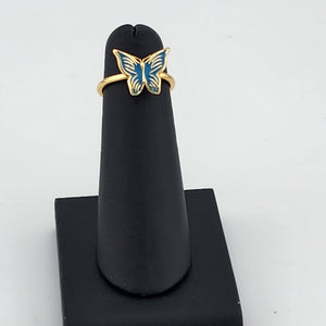 Delicate Blue Butterfly Brass Ring – Trendy Gift for Her