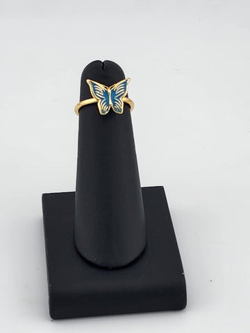 Delicate Blue Butterfly Brass Ring – Trendy Gift for Her