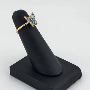 Delicate Blue Butterfly Brass Ring – Trendy Gift for Her