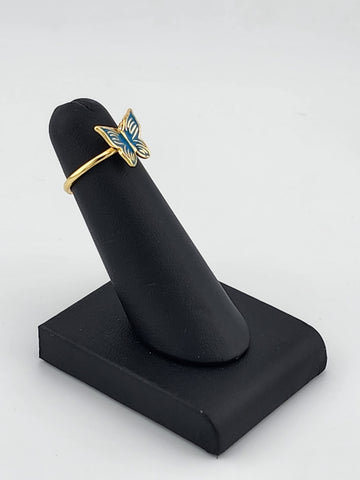 Delicate Blue Butterfly Brass Ring – Trendy Gift for Her