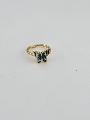 Delicate Blue Butterfly Brass Ring – Trendy Gift for Her