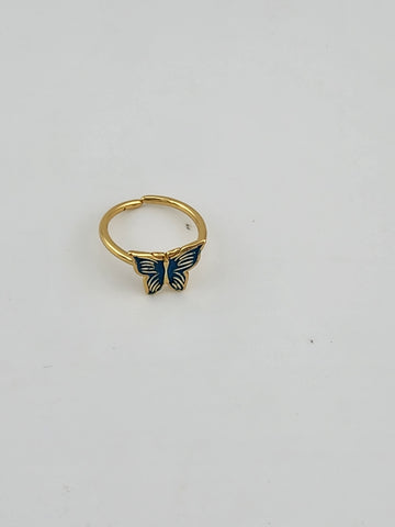Delicate Blue Butterfly Brass Ring – Trendy Gift for Her
