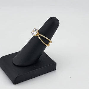 Sterling Silver 925 Crossover Ring with Gemstone – Modern Elegance, Brand New