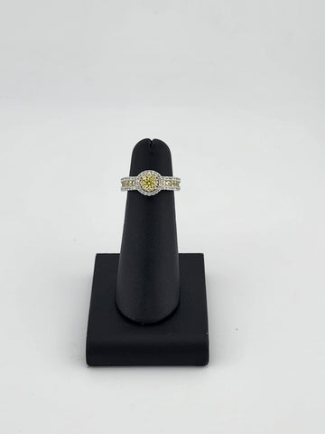 Sterling Silver 925 Ring with Yellow & White CZ Stones – Bright, Elegant, and New
