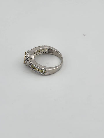 Sterling Silver 925 Ring with Yellow & White CZ Stones – Bright, Elegant, and New