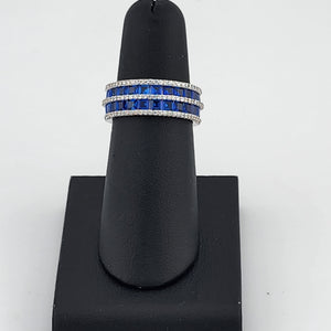 Sterling Silver 925 Eternity Ring – Double Row of Blue Gemstones, Brand New Shine