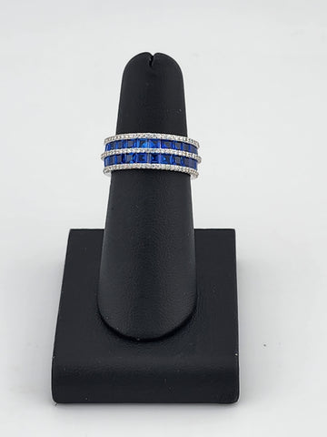 Sterling Silver 925 Eternity Ring – Double Row of Blue Gemstones, Brand New Shine