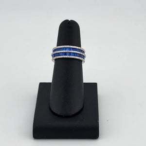Sterling Silver 925 Eternity Ring – Double Row of Blue Gemstones, Brand New Shine