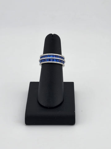 Sterling Silver 925 Eternity Ring – Double Row of Blue Gemstones, Brand New Shine