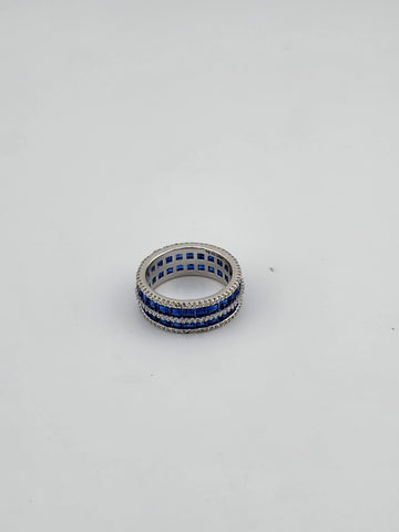Sterling Silver 925 Eternity Ring – Double Row of Blue Gemstones, Brand New Shine