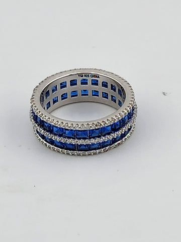 Sterling Silver 925 Eternity Ring – Double Row of Blue Gemstones, Brand New Shine
