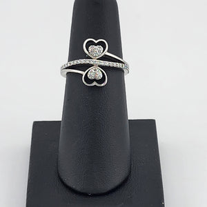 Sterling Silver 925 Double Heart Ring – Sparkling CZ Accents, Brand New Design