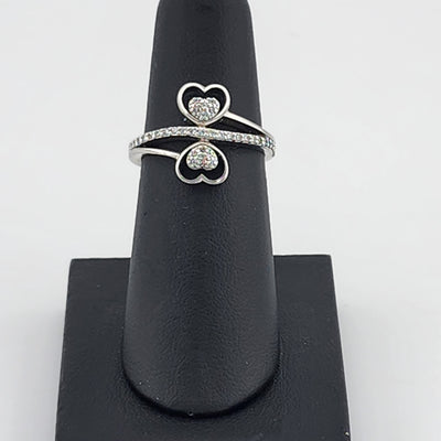 Sterling Silver 925 Double Heart Ring – Sparkling CZ Accents, Brand New Design