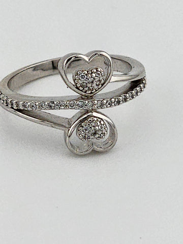 Sterling Silver 925 Double Heart Ring – Sparkling CZ Accents, Brand New Design