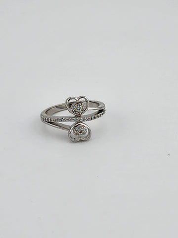 Sterling Silver 925 Double Heart Ring – Sparkling CZ Accents, Brand New Design