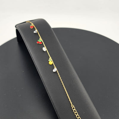 925 Sterling Silver Tropical Fruit Bracelet – Playful Pineapple & Strawberry Design