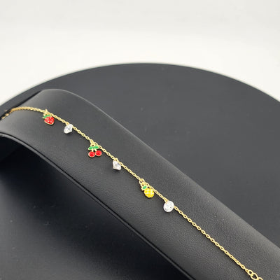 925 Sterling Silver Tropical Fruit Bracelet – Playful Pineapple & Strawberry Design
