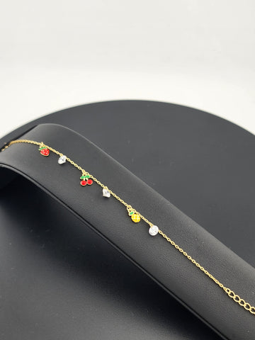 925 Sterling Silver Tropical Fruit Bracelet – Playful Pineapple & Strawberry Design