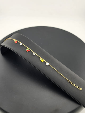 925 Sterling Silver Tropical Fruit Bracelet – Playful Pineapple & Strawberry Design