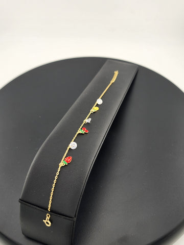 925 Sterling Silver Tropical Fruit Bracelet – Playful Pineapple & Strawberry Design