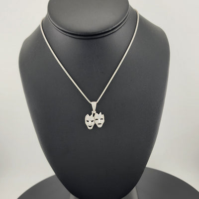 925 Sterling Silver Theater Mask Necklace – Dual Face Drama Pendant