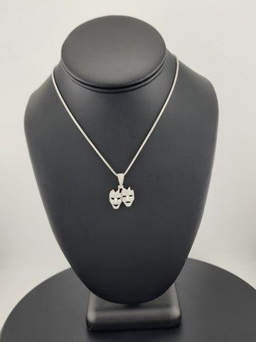 925 Sterling Silver Theater Mask Necklace – Dual Face Drama Pendant