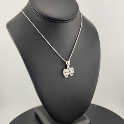 925 Sterling Silver Theater Mask Necklace – Dual Face Drama Pendant