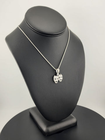 925 Sterling Silver Theater Mask Necklace – Dual Face Drama Pendant