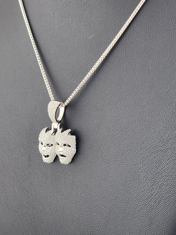 925 Sterling Silver Theater Mask Necklace – Dual Face Drama Pendant