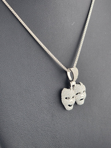 925 Sterling Silver Theater Mask Necklace – Dual Face Drama Pendant