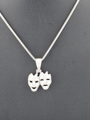 925 Sterling Silver Theater Mask Necklace – Dual Face Drama Pendant