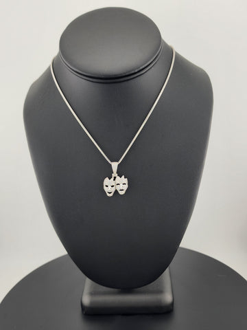 925 Sterling Silver Theater Mask Necklace – Dual Face Drama Pendant