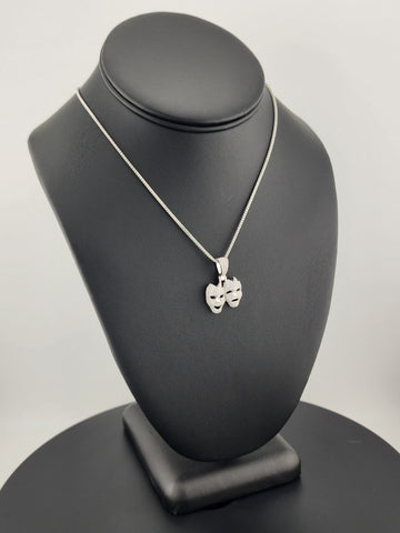 925 Sterling Silver Theater Mask Necklace – Dual Face Drama Pendant