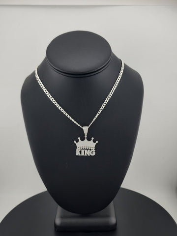 Sterling Silver 925 KING Crown Necklace – Bold Royal Statement